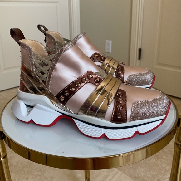 Christian Louboutin Shoes - Christian Louboutin 123 Run Flat Glitter Sneakers Rose Gold size 38